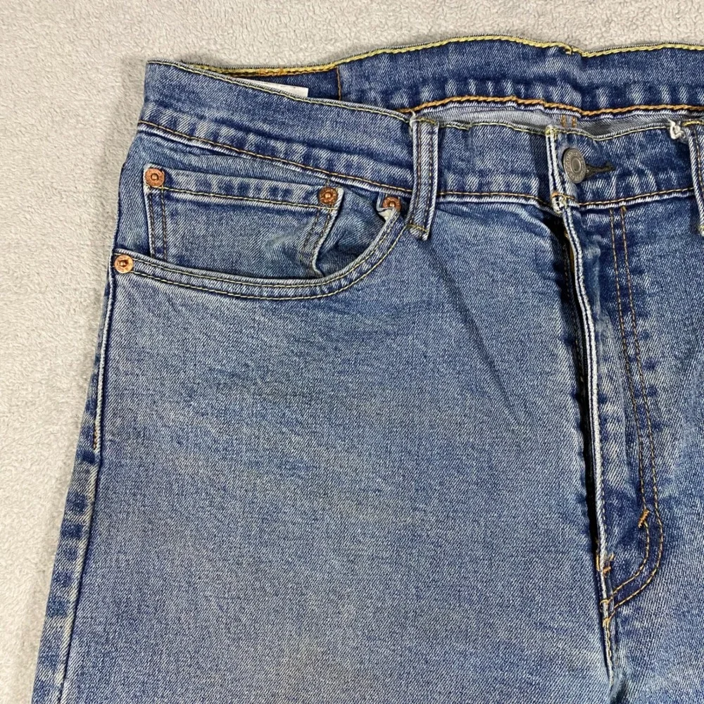 Levi's 514 Straight Fit Jeans Mens 36x30 Blue Medium Wash Denim Pants Distressed